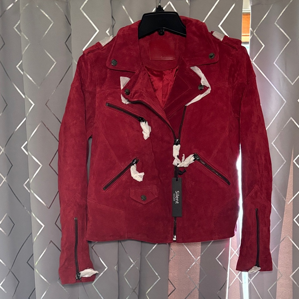 Silent New York Deep Red Leather Jacket suede